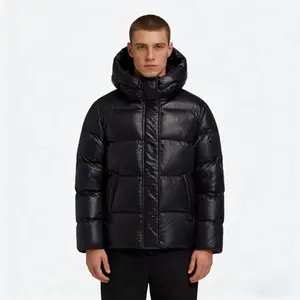 Fall Winter Shiny Hooded Puffer Jacket - Water-Resistant Warm Outerwear