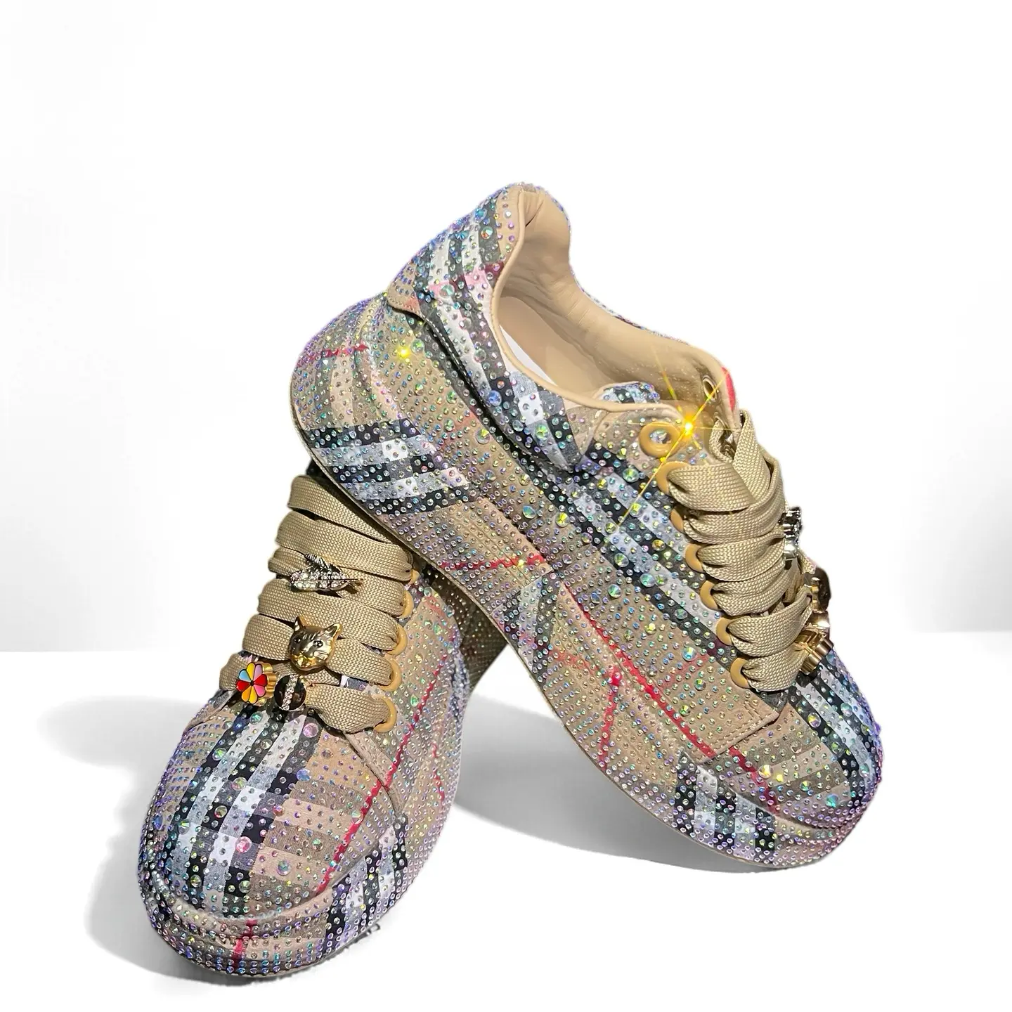 【Deals for You Days】Bling shoes Low-Top Casual Athletic Trainers - Fashionable, Lightweight, Luxurious, Breathable Footwear with Bold Stripes & Checks, Supreme Comfort, Durable Traction, Ideal for Elevated Street Style Walking Shoes Girl Women Sneaker