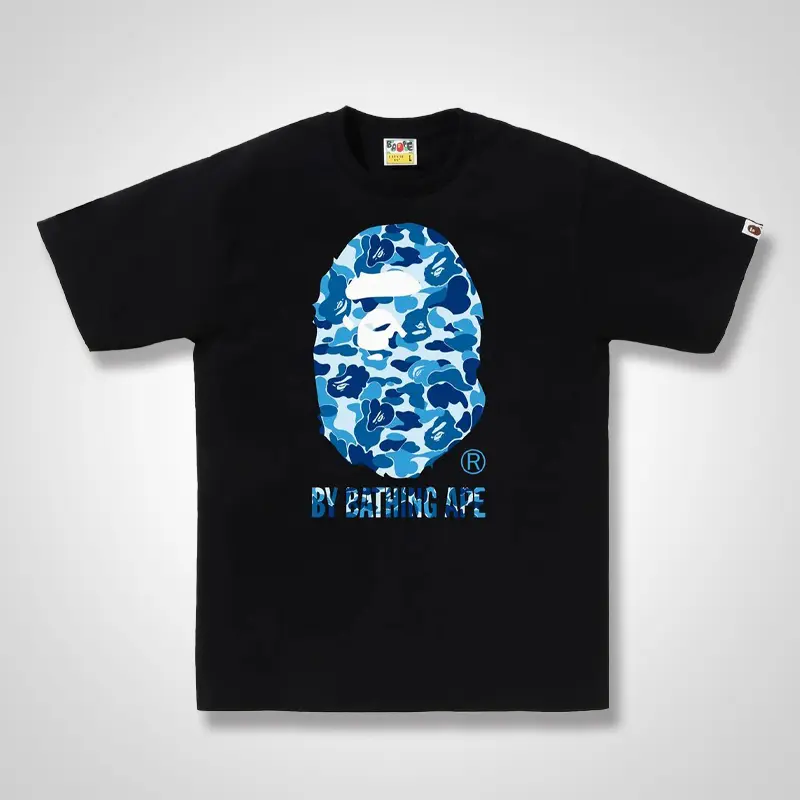 BAPE Abc Camo By Bathing Ape Tee 100% Pure Cotton Short Sleeve Blue Camouflage Ape Head Graphic Graphic T-Shirt Casual Unisex Streetwear Top Fashion Trend Summer Tee