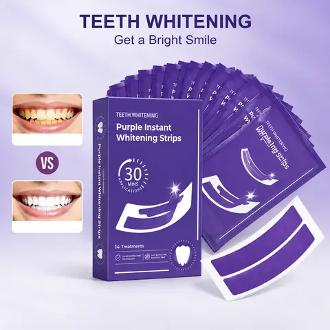 Adults' Purple Whitening Teeth Strips - 28 Strips (14 Sessions), Dentist-Level Hydrogen Peroxide Formula, Moldable Teeth-Hugging Design, Sensitive-Friendly, Brightening & Color Correction, Coffee/Wine Lift