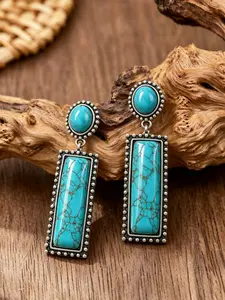 Vintage Silver Turquoise Drop Earrings, Western Boho Geometric Dangle Earrings for Women, Southwestern Cowgirl Jewelry