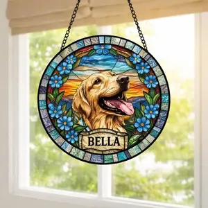 Personalized Dog Portrait Stained Acrylic Suncatcher, Custom Pet Memorial Stained Glass Photo Suncatcher, Dog Loss Keepsake, Pet Loss Gift