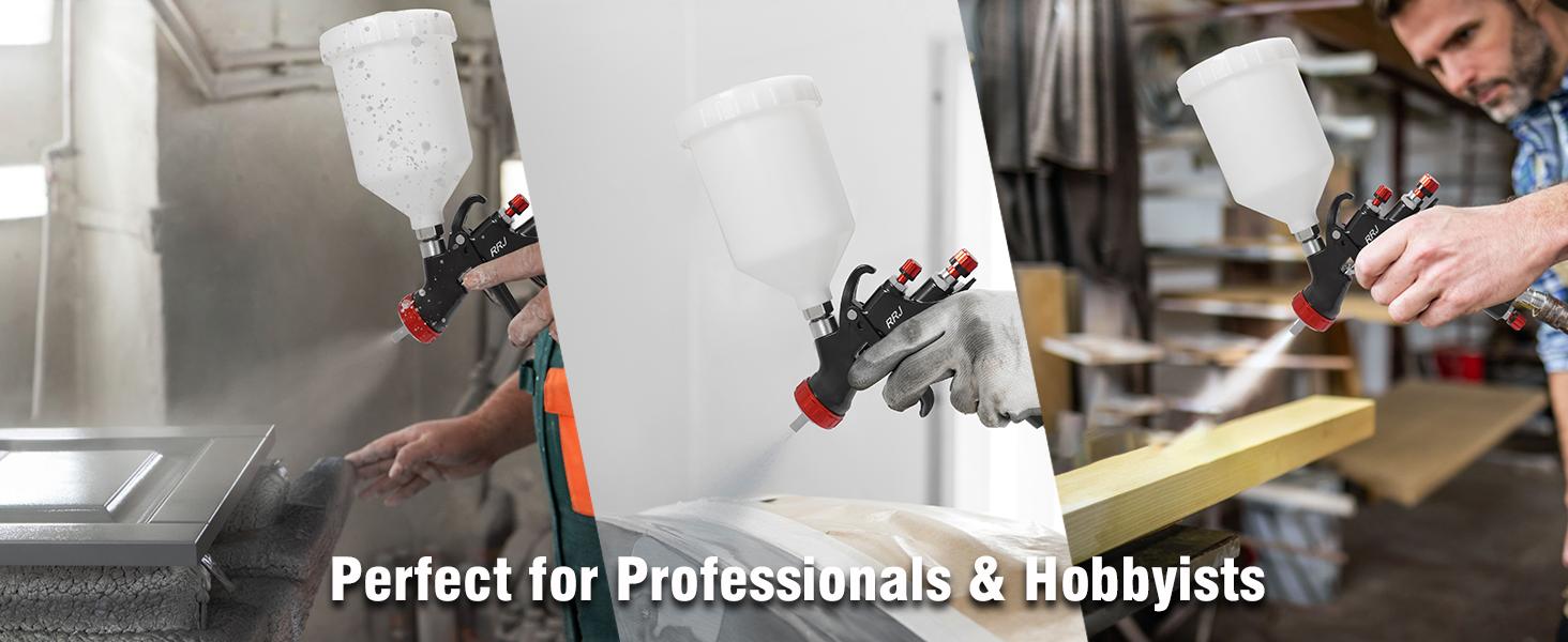 RRJ A610 LVLP Air Spray Gun Premium Kit, with 1.3/1.7/2.0mmNozzles & Air Regulator, 650ml Mixing Cup & 10xDisposable Cups,  Gun for Cars, Furniture, Fence,Varnish&Top Coat high capacity container automotiveadjustable Airbrush Hardware Industrial Met pick