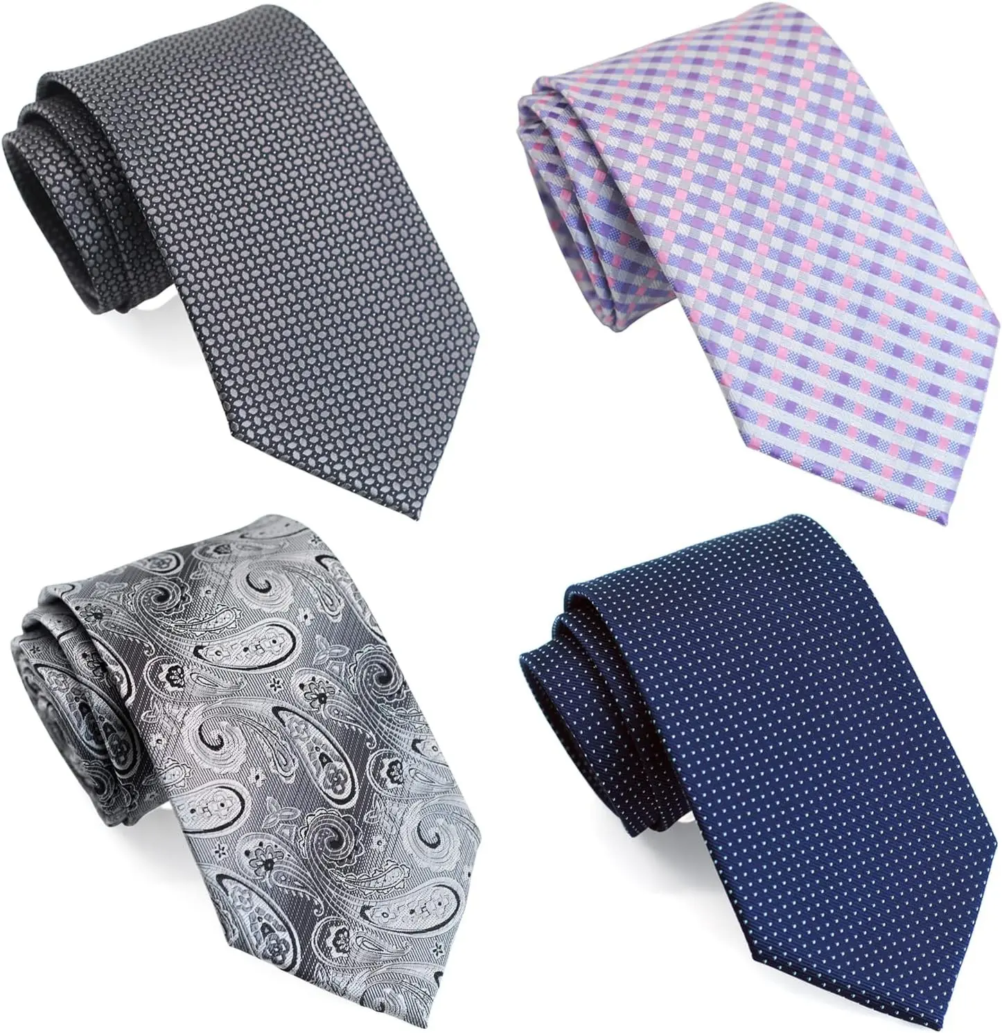Extra-Long Neckties for Big and Tall Men, 63- or 70-Inch, 4-Pack