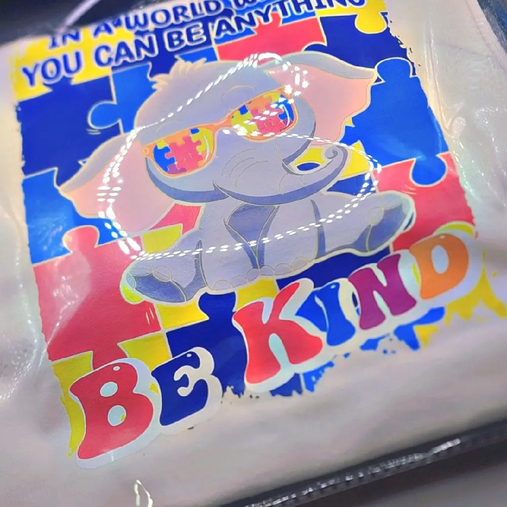 Be Kind Elephant Autism Awareness T Shirt Design with Colorful Puzzle Pieces and Inspirational Message Top Tshirt Streetwear