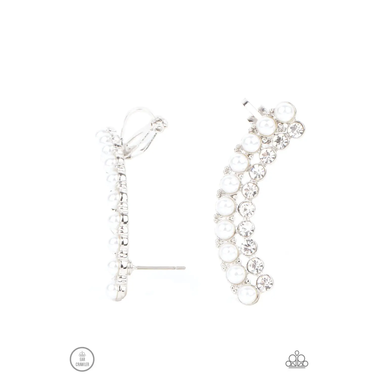 Doubled Down On Dazzle - White ear crawler earring B044