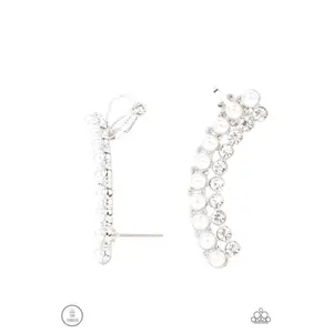 Doubled Down On Dazzle - White ear crawler earring B044