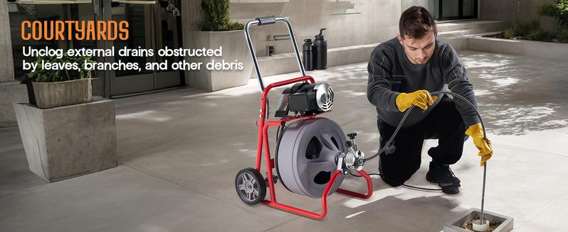 VanAcc Drain Cleaner Machine Auto Feed Sewer Snake Drain Auger with 8 Cutter for 2" to 4" Pipes, Clog Hair Remover Tool for Bathroom Kitchen