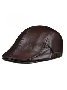Unisex Leather Beret Cap – Vintage Forward Style PU Leather Hat, Outdoor Hats, Adjustable Lightweight Warm Winter Headwear, All-Season Sun-Resistant Accessory for Outdoor, Fishing, Driving, Parties, Ideal Holiday Gift for Family & Friends
