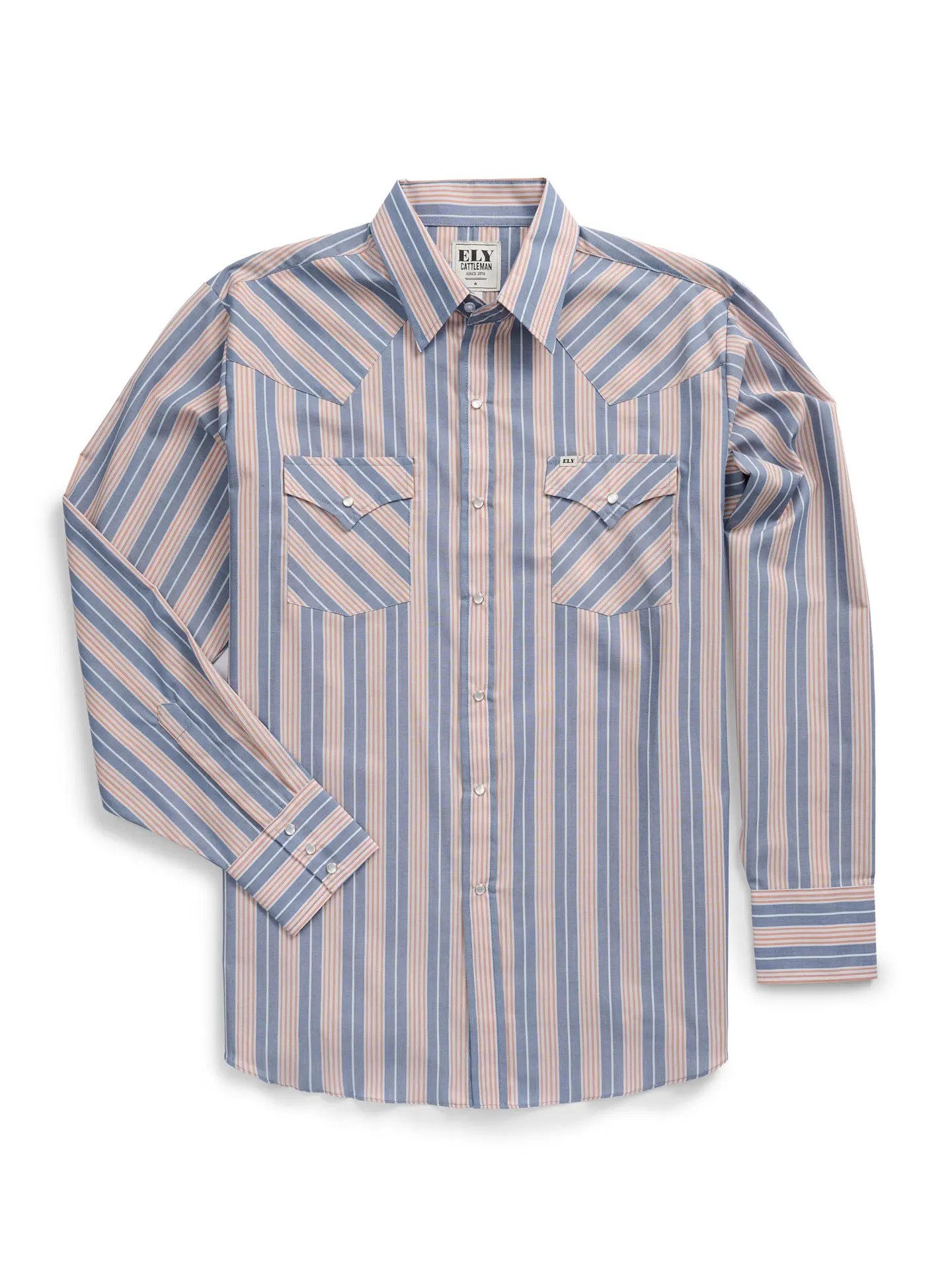 Men's Ely Cattleman Long Sleeve Textured Stripe Western Snap Shirt - Soft Navy, Casual Cotton Fabric with Pocket, Pairable with Jeans