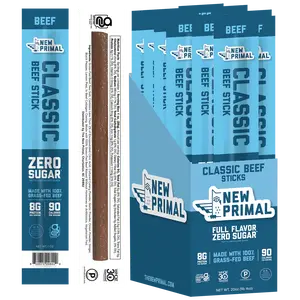 New Primal Classic Beef Meat Sticks, 100% Grass-Fed Beef, Zero Sugar, High Protein Snack, Paleo, Whole30, Keto (20 Sticks)