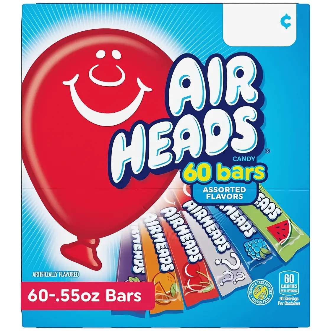 Airheads Pink 60 Bars Assorted Flavors 0.55oz Each Artificially Flavored Candy Snack Sweet Bonbon Bite