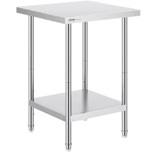 VEVOR Stainless Steel Prep Table with Adjustable Metal Racks & Shelf, 24x24x34 In, 700 lbs Load Capacity, Heavy-Duty Worktable with 3 Adjustable Height Levels, Commercial Workstation for Kitchen, Garage (Father's Day Gift)