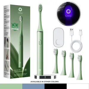 Oday Adults' Rechargeable Electric Oral Toothbrush with Wall-Mounted UV-C Antibacterial Cleansing Protector Case, 4 Brush Heads, Smartimer, IPX7 Waterproof, 1+ Month Battery, Sleek Aluminum Body, Biodegradable Components