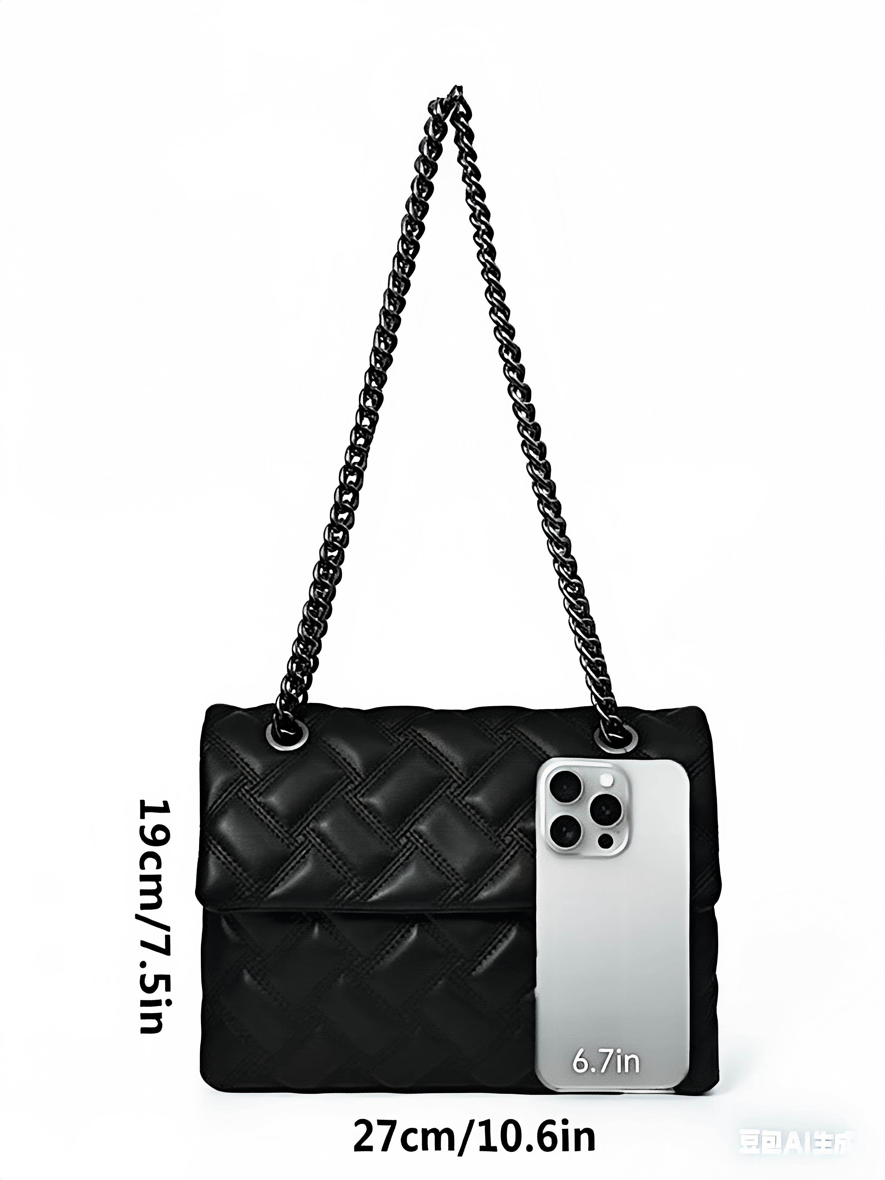 2026 New European Style Chain Messenger Bag, Plaid PU Material, Large Capacity, All Seasons, Perfect for Commuting and Daily Use