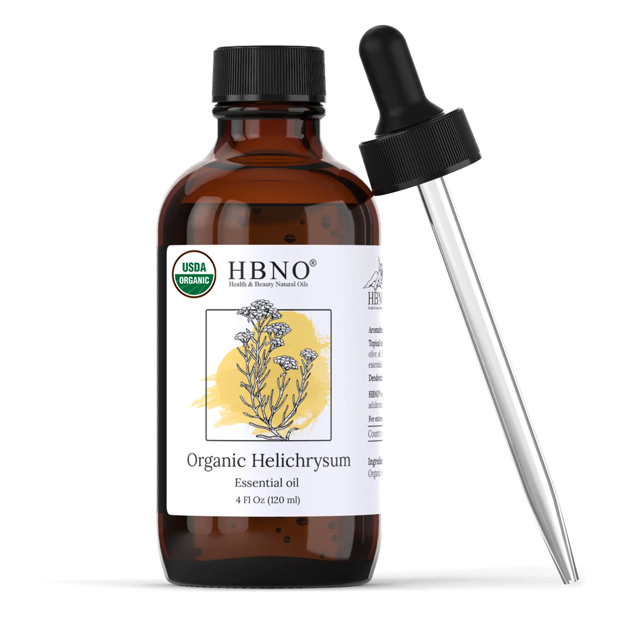 HBNO Helichrysum Gymnocephalum Essential Oil Organic 4 Fl Oz 120 ml Steam Distilled South Africa Aroma Herbaceous Medicinal Camphoraceous Eucalyptus-like Versatile Uses Diffuser Air Freshener Surface Cleaner Soap Making Candles - Solution, Healthcare