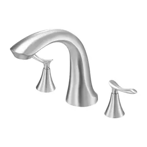 Fathersdaygift VEVOR Roman Tub Faucet, 3 Hole Waterfall Bathtub Faucet, Gooseneck Bath Tubs Faucets Set with 2 Handles, Deck Mount Bath Tub Faucets Set for Pet Washing, Adult Bathing, Brushed Stainless Steeldealsforyoudays