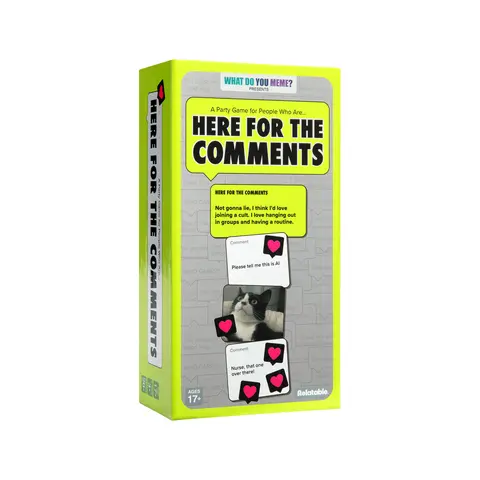 Here For The Comments by Relatable - An Adult Party Game Built on Internet Culture, Funny Party Games for Game Night and Fun Gifts – Includes 100 Status Cards, 240 Comment Cards and 12 Heart Tokens