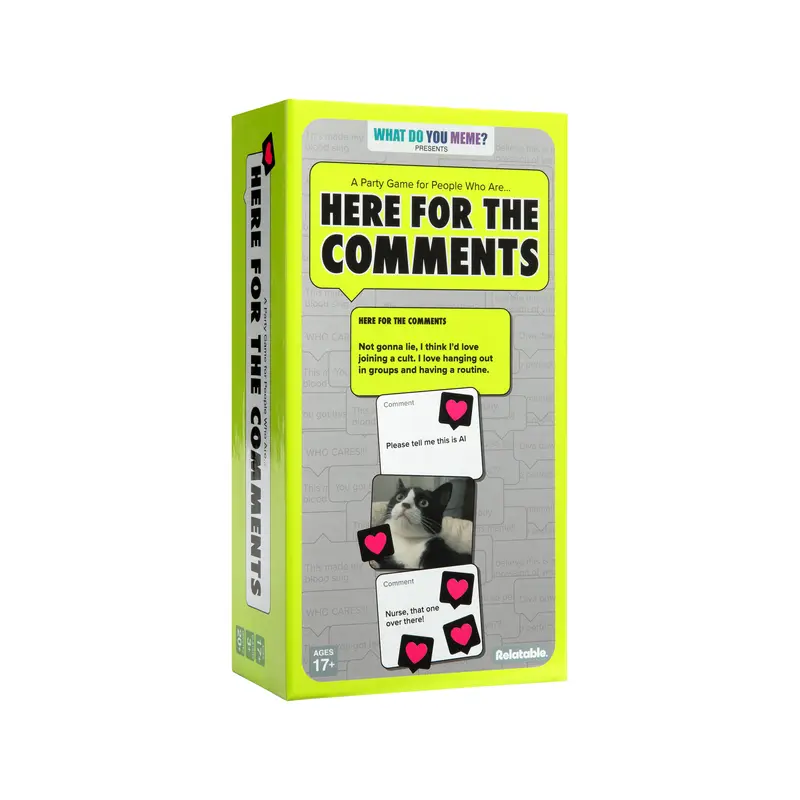 Here For The Comments by Relatable - An Adult Party Game Built on Internet Culture, Funny Party Games for Game Night and Fun Gifts – Includes 100 Status Cards, 240 Comment Cards and 12 Heart Tokens