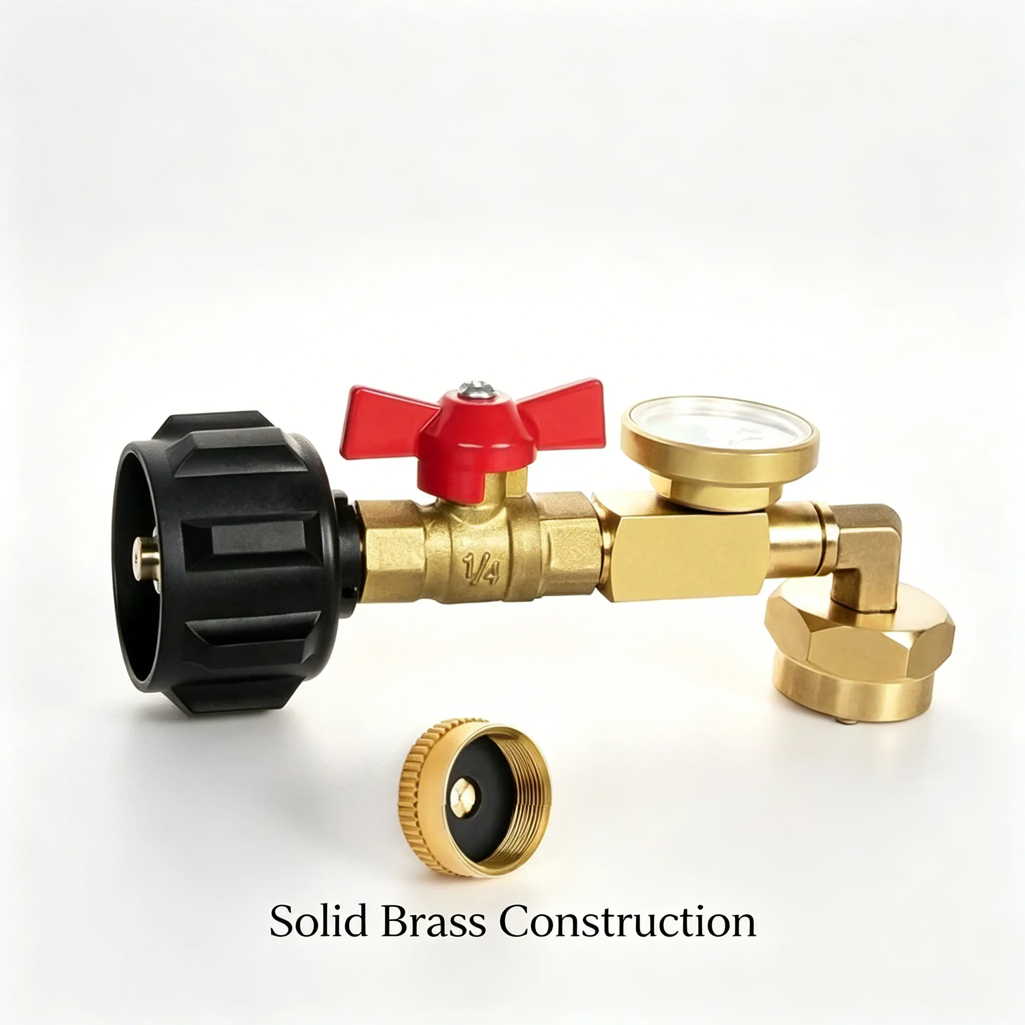 Heavy Duty Brass Propane Refill Connector Kit with Pressure Gauge, Control Valve, Universal QCC1 Type 1 Adapter – Durable & Reliable Efficient Refilling Solution for Seamless Refilling of 1 lb Small Cylinders from 20 lb Large Tank, Versatile Use