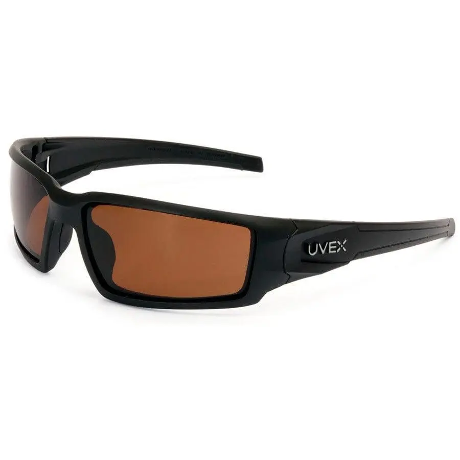 Uvex Hypershock Lightweight Safety Glasses - Matte Black Frame, Espresso Polarized Lenses - for Construction Work, Recreational Use - Provides Reliable Coverage