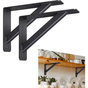 6"x8"x2" Shelf Brackets ,Countertop Bracket & Wall Mounted Mantel Brackets ,Save DIY Shelving Bracket Pack of 2 Black