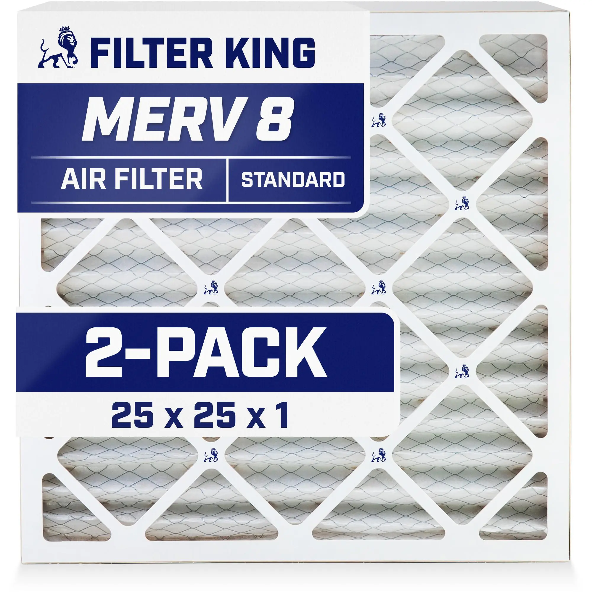 Filter King 25x25x1 Air Filter | 2-PACK | MERV 8 HVAC Pleated A/C Furnace Filters | MADE IN USA | Actual Size: 24.5 x 24.5 x .75", Air Filter Replacement, Air Conditioner Filters