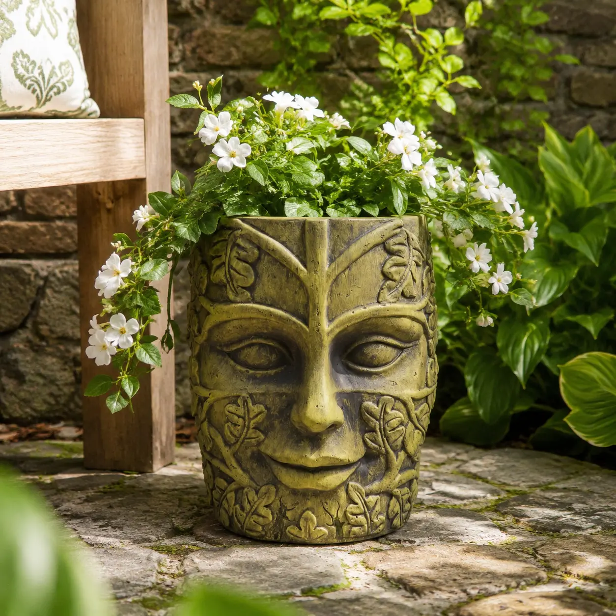 Littleox Intricately Carved Cast Stone Plant Pot, Lightweight Weatherproof Concrete Planter, Handmade One-of-a-Kind Outdoor Decor for Backyard Patio Lawn, No Assembly Required