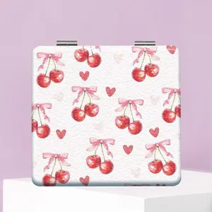 Cherry & Bow Pattern Makeup Mirror, 1 Count Folding Handheld Mirror, Portable Makeup Tool for Women & Girls, Daily Holiday Birthday Gift