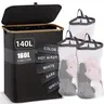 160L High-Capacity 3-Section Freestanding Clothes Basket, Household Storage Organiser with Lid + Handle, Sturdy Grab-and-Go Solution for Home Bedroom Laundry Room Use, With Handle