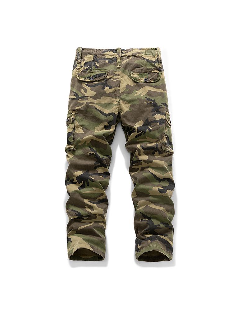 Clean Gent men&rsquo;s practical camouflage cargo pants with flap design and multiple pockets, made from cotton fabric&mdash;soft, comfortable, and breathable&mdash;with drawstring, zipper, and button closures; suitable for everyday commuting and a Father&rsquo;s Day gift.