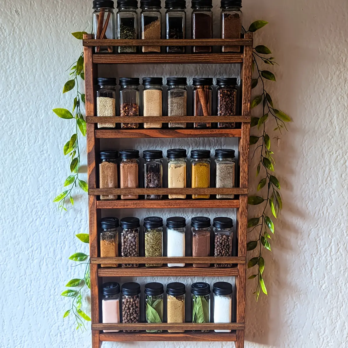 Large 5-Tier Wooden Wall-Mounted Spice Rack for Kitchen | Perfect for Rustic Spice Collections