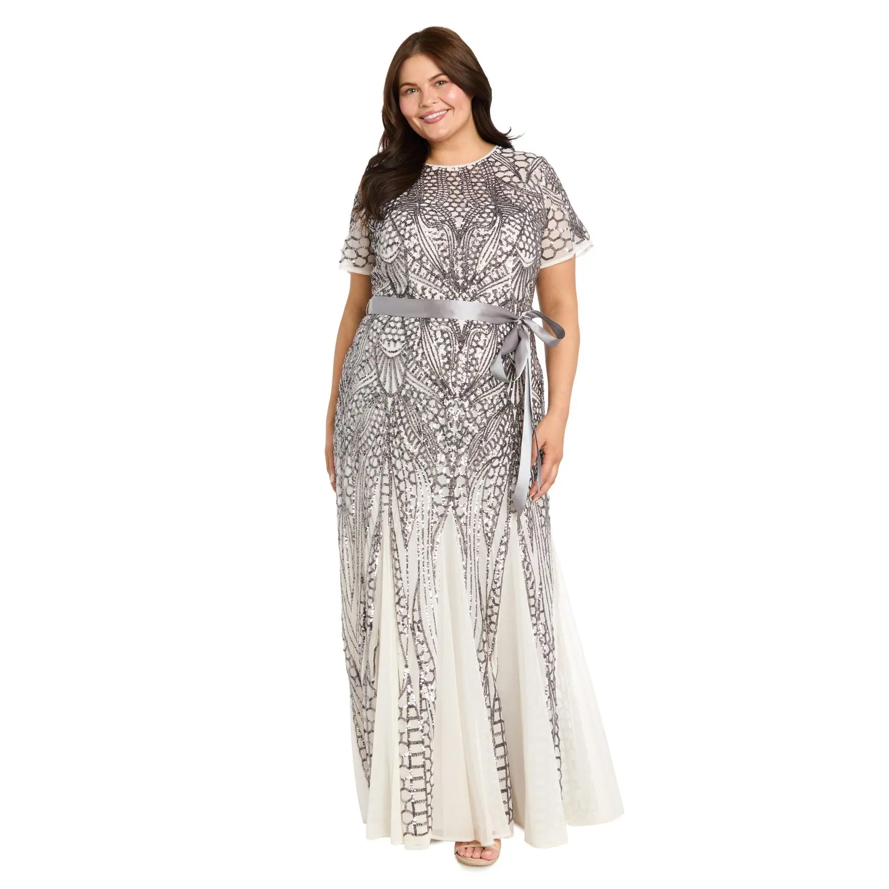 Celeste Embellished Illusion Evening Dress - Plus