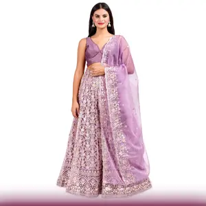 Mauve Georgette Lehenga with Sequin & Resham Embroidery