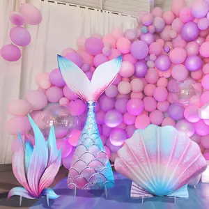 3 Pcs Large Sea Party Stand Under The Sea Party Decorations Set 23-35 Inch Baby Shower Stand Mermaid Tail Shell Waterweed Ocean Cutouts Birthday Favor for Baby Shower Photo Booth Prop