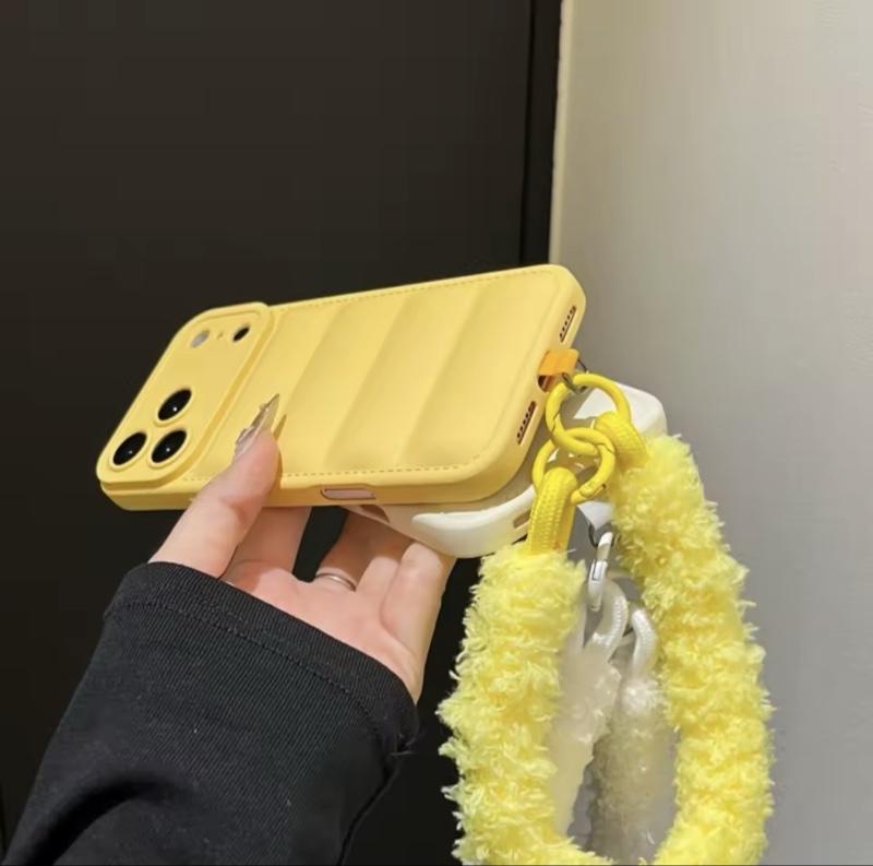 Jacket Furry Lanyard Case for iPhone 17 Series Plush Wrist Strap Winter Cover