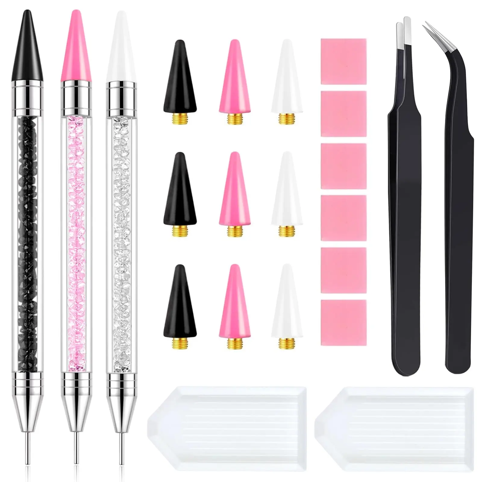 22Pcs Rhinestone Picker Tool Kit - Bedazzling Tools & Diamond Art Tools | 3 Bedazzling Pen, 9 Extra Wax Head, 1 Curved & 1 Flat Tweezers, 2 Clay, 6 Grooved Tray, Nail Dotting Tool for Nail Gems
