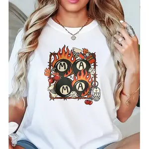 MAMA" Fire 8 Ball Graphic T-Shirt, Retro Gambling Casual Tee, Cool Mom Top