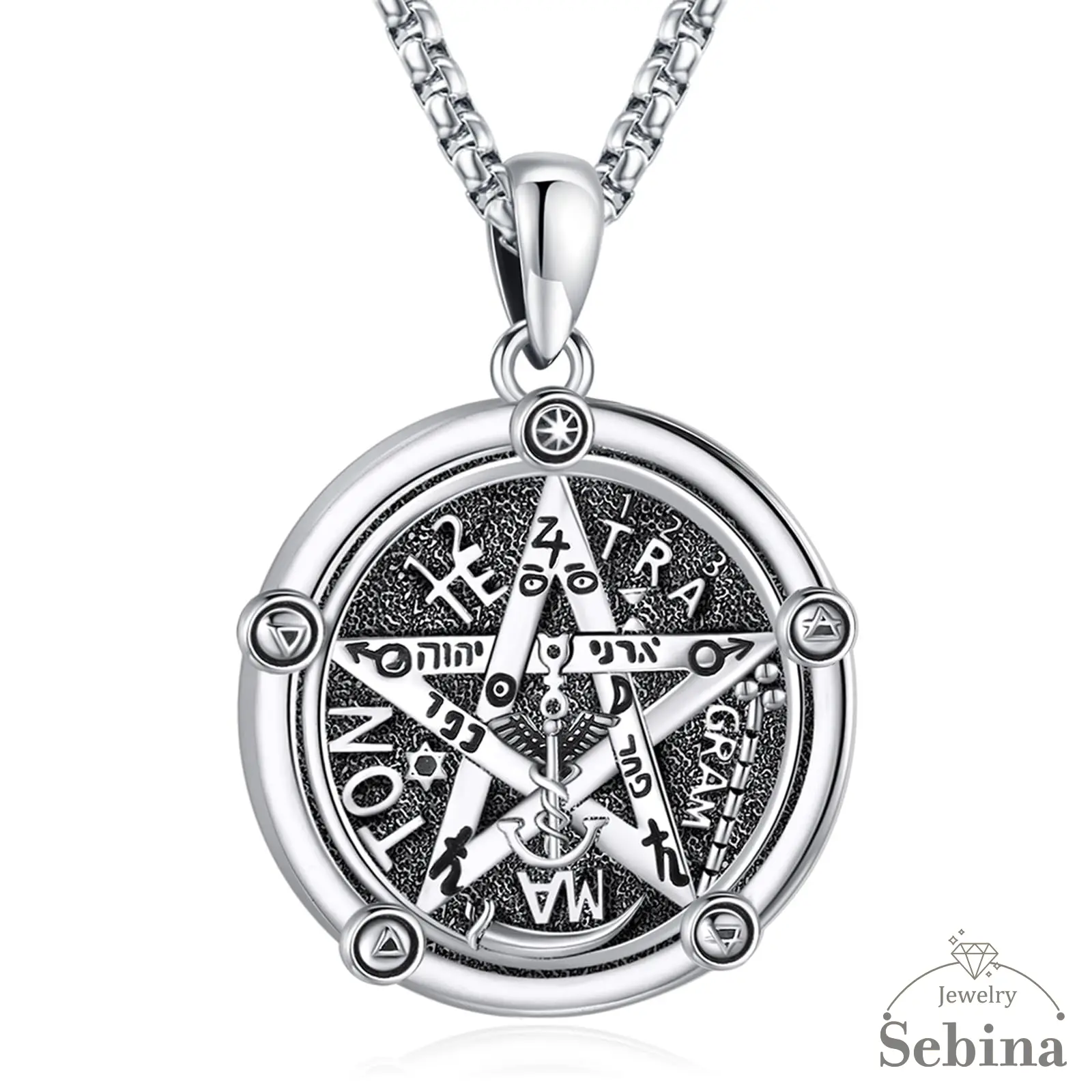 Sebina Tetragrammaton Necklace Tetragrammaton De Plata Pentagram Pentacle Pendant Witchcraft Wiccan Pagan Silver Jewelry Amulet Necklace Gifts for Her Him Women Men