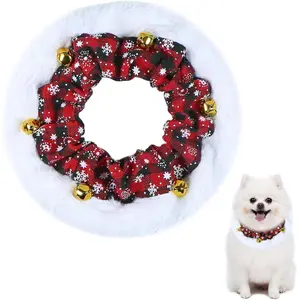 Dog Christmas Outfit, Christmas Dog Collar with Bells Ornaments Holiday Neckwear Costume Clothes for Small Medium Large Dogs Pets (Snowflake, Small)