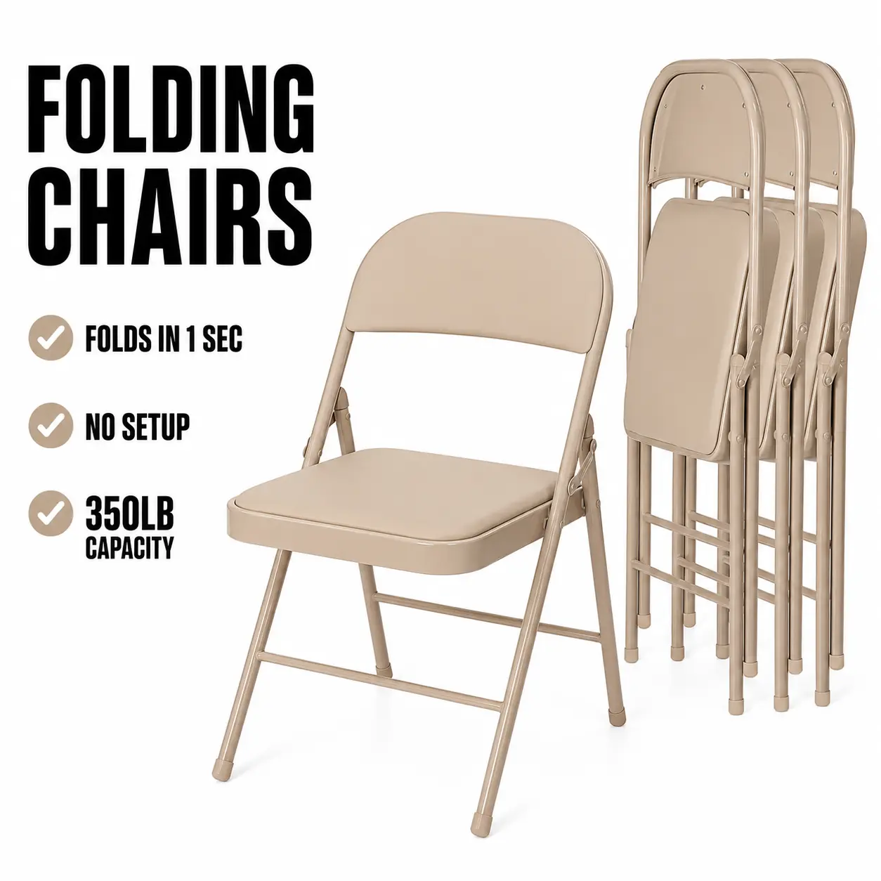 6 Pack Padded Folding Chairs with Cushioned Seat and Back, Steel Frame, 350 lb Capacity, Portable Stackable Chairs for Indoor & Outdoor Parties, Events and Home Use
