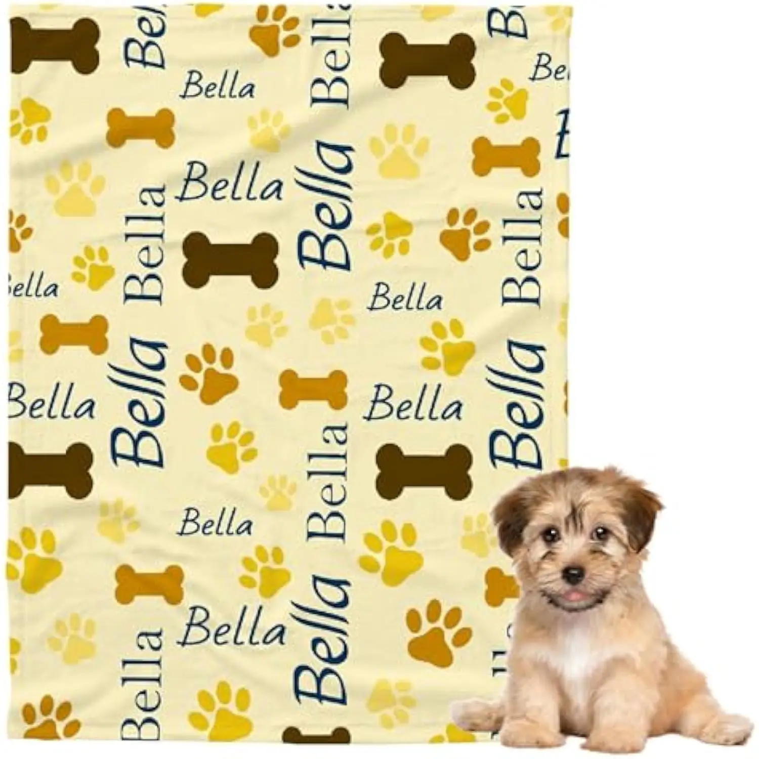 Eyesoul Custom Pet Name Blanket Personalized Dogs Customized Puppy ,Dog Gift for Dog Lovers Mom Dad Cute Paw Prints Soft Flannel Throw Bed Sofa Travel Extra Small