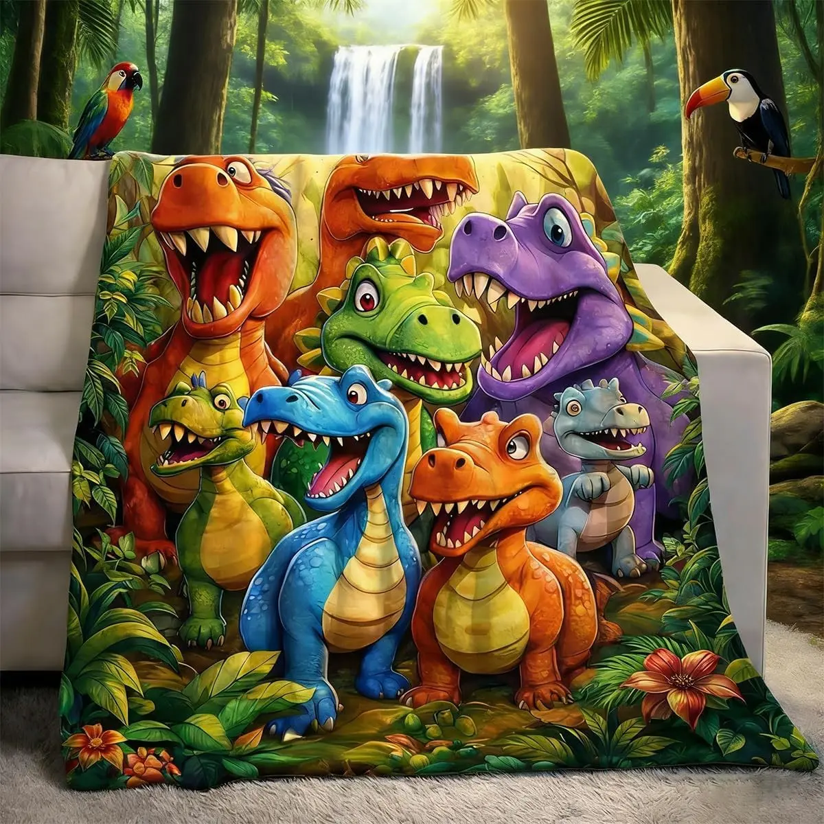 Dinosaur Blanket for Boys & Girls, Cute Smiling Dinosaurs Design, Cartoon Pattern Blanket, HD Digital Print, Ultra-Soft Flannel Material, Perfect Gift for Toddlers