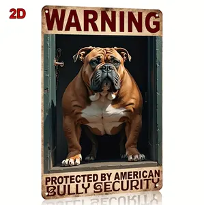 Vintage American Bully Security Metal Sign For Home Garage And Studio Decor With Retro Bulldog Design And Loyal Guard Theme