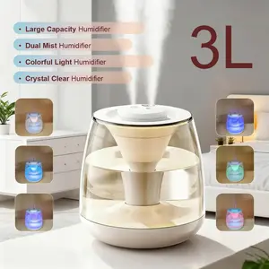 Large Capacity Transparent Visible Water Level Humidifier, USB Fast Charging Long Battery Life, Dual Color Mode, Seven-Color Atmosphere Night Light Gift