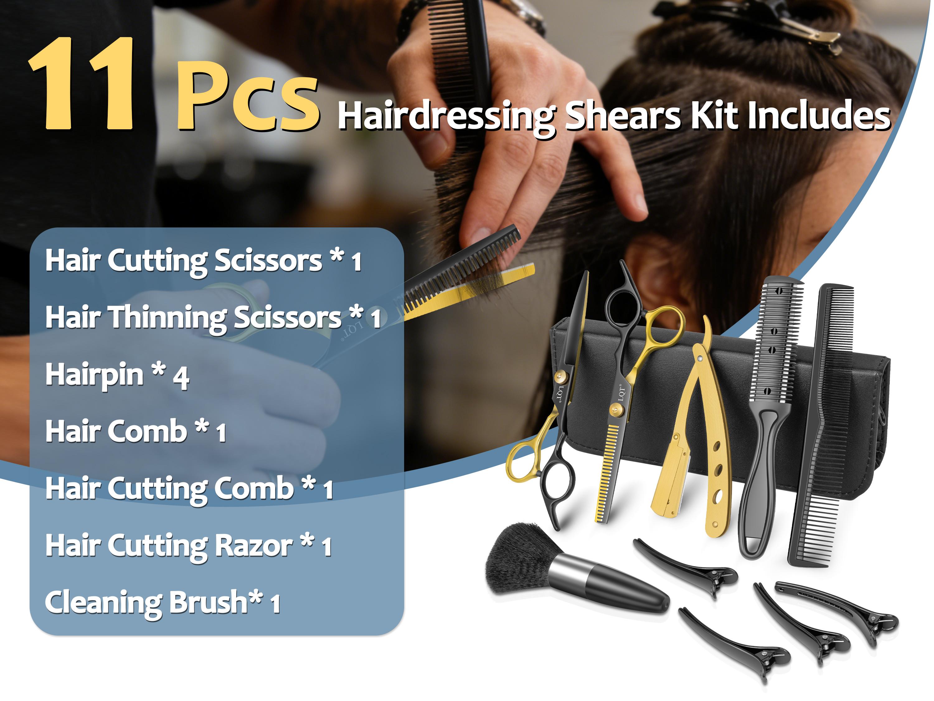 LQT Professional Hair Cutting Scissors Set, 12Pcs Barber Kit with Hair Scissors, Thinning Shears, Razor, Combs, Clips, Neck Duster, Complete Haircut Tools for Home & Salon Use LQT Professional Hair Cutting Scissors Set, 12Pcs Barber Kit with Hair Scissors, Thinning Shears, Razor, Combs, Clips, Neck Duster, Complete Haircut Tools for Home & Salon Use