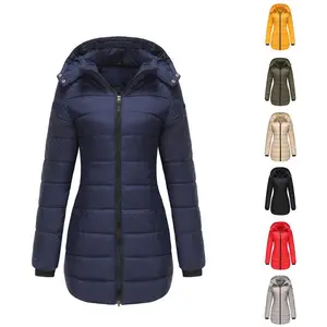 Women's autumn and winter long warm coat, detachable hood, windproof warm down jacket, autumn and winter warm cotton jacket, windproof waterproof jacket, windproof rainproof jacket, medium long slim fit warm hooded cotton jacket