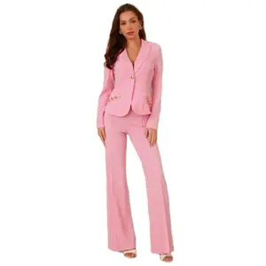 Sweetheart Set - Flared Pants Suit for Women's Professional Wear with Gold Buttons Womenswear