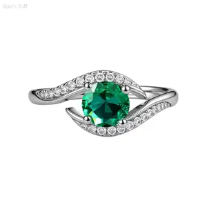 Fashion Women Ring Classic Solitaire Promise Jewelry, Vibrant Emerald Green Cubic Zirconia Adjustable Silver Plated Ring, Dainty Daily Wear Accessory for Lover Anniversary Valentine Gifts