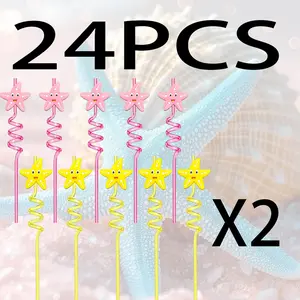 24PCSSummer Ocean-Themed Twisted Straw Set - Reusable Colorful Twisted Straws with Ocean Animal Patterns (Perfect for Beach Parties, Teen Events, and Summer Gatherings) | Party Drink Accessories | Colorful Party Straws | Durable Drink Straws